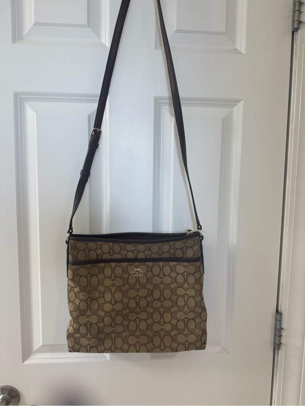 Coach Brown Signature Jacquard Crossbody Bag